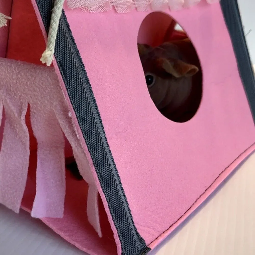 Small Pet Hide Felt Tent Hamster, Guinea Pig, Pink